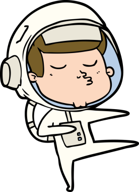 Bir insan tarafından çizilmiş kendine güvenen bir astronot çizgi filmi.