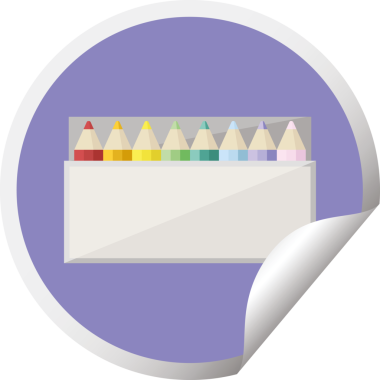 Bir insan tarafından çizilmiş renkli kalem paketi grafik vektör çizim dairesel etiketi