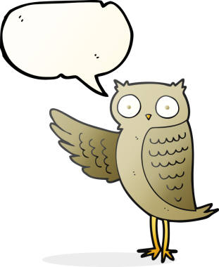 Bir insan tarafından çizilmiş serbest konuşma balonu karikatürü baykuşu