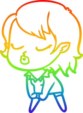 Gökkuşağı gradyan çizgisi. Bir insan tarafından çizilmiş şirin bir vampir kız çizgi filmi.