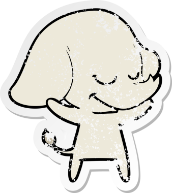 Bir insan tarafından çizilmiş gülümseyen bir filin sıkıntılı çıkartması.