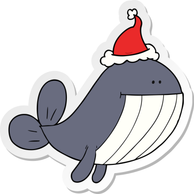 Bir insan tarafından çizilmiş Noel Baba şapkası takan bir balinanın el yazısı.