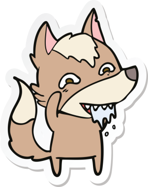 Bir insan tarafından çizilmiş aç kurt çizgi filminin çıkartması.