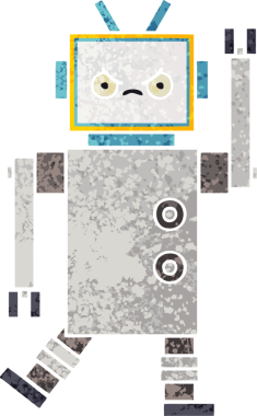 Bir insan tarafından çizilmiş bir robotun retro çizim tarzı karikatürü