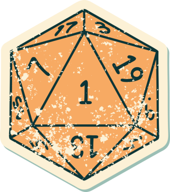 Retro Dövme Biçimi Doğal 1D20 zar bir insan tarafından çizildi