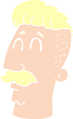 Bir insan tarafından çizilmiş hippi saçlı bir adamın düz renk çizimi