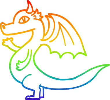 Gökkuşağı gradyan çizgisi bir insan tarafından çizilmiş şirin bir ejderha çizimi