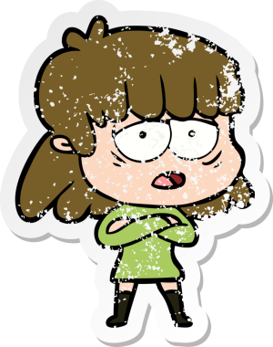 Bir insan tarafından çizilmiş yorgun bir karikatür çıkartması.