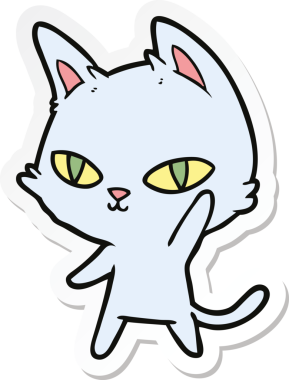 Bir insan tarafından çizilmiş çizgi film kedisinin çıkartması.