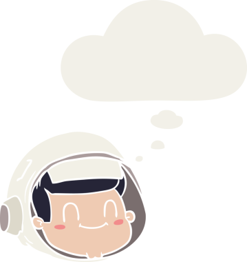 Bir insan tarafından çizilmiş, düşünce baloncuklu astronot yüzü.