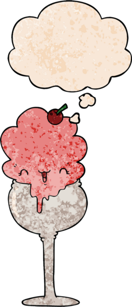 Düşünce baloncuğu olan tatlı çizgi film dondurma çölü. Bir insan tarafından çizilmiş.