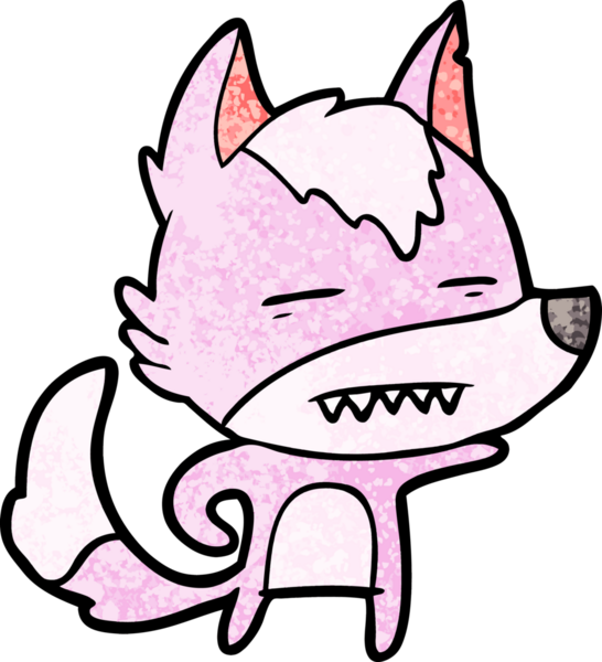 Bir insan tarafından çizilen dişleri gösteren bir kurt çizgi filmi.