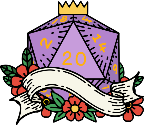 Retro Dövme Biçimi Doğal 20 D20 zar bir insan tarafından çizildi