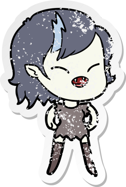 Bir insan tarafından çizilmiş gülen vampir kız çizgi filminin sıkıntılı çıkartması.