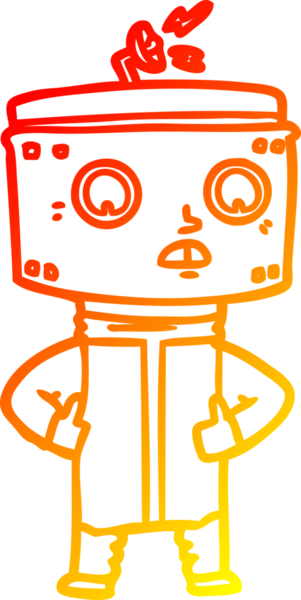 Bir insan tarafından çizilen çizgi film robotunun sıcak çizgi çizimi