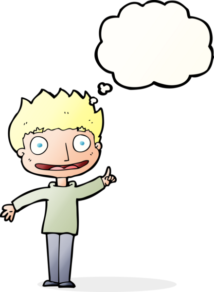 Bir insan tarafından çizilmiş düşünce balonu olan mutlu çocuk çizgi filmi.