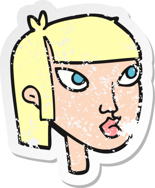 Bir insan tarafından çizilmiş bir karikatür kadın yüzünün gerilimli yapıştırması.