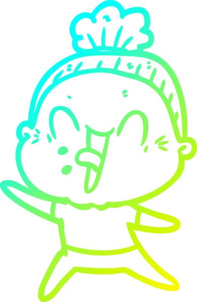 Bir insan tarafından çizilmiş, mutlu, yaşlı bir kadının çizimi.