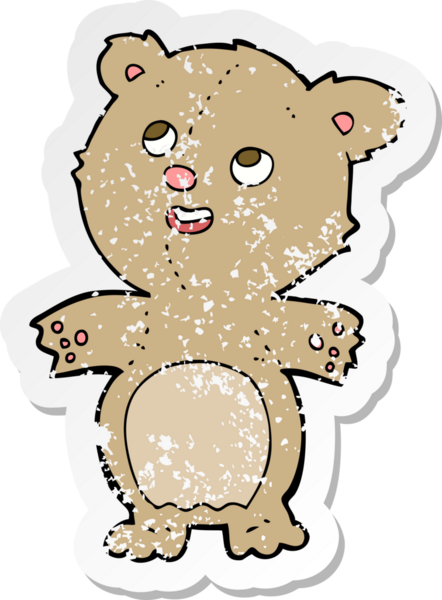 Bir insan tarafından çizilmiş mutlu, küçük oyuncak ayının depresif çıkartması.