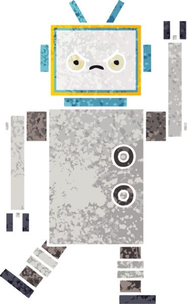 Bir insan tarafından çizilmiş bir robotun retro çizim tarzı karikatürü