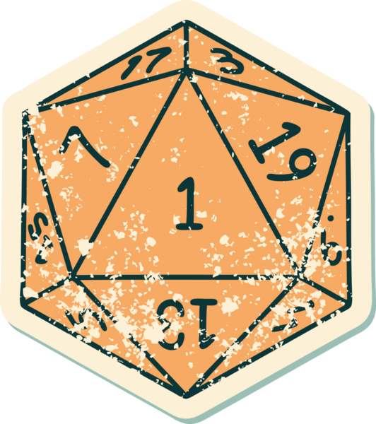 Retro Dövme Biçimi Doğal 1D20 zar bir insan tarafından çizildi