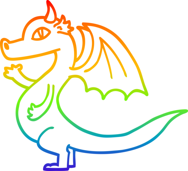 Gökkuşağı gradyan çizgisi bir insan tarafından çizilmiş şirin bir ejderha çizimi