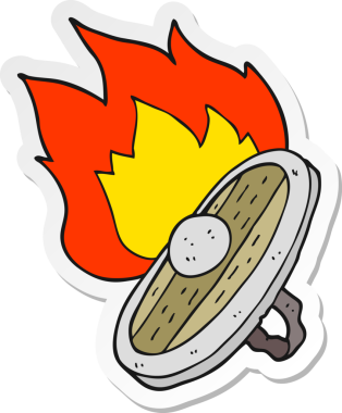 Bir insan tarafından çizilmiş çizgi film kalkanı çıkartması.