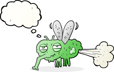 Serbest çizim düşünce balonu karikatürü iğrenç osuruk sineği bir insan tarafından çizildi.