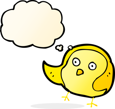 Bir insan tarafından çizilmiş düşünce baloncuklu çizgi film kuşu.