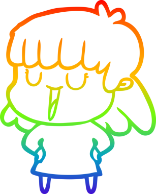 Gökkuşağı gradyan çizgi çizimi bir insan tarafından çizilmiş gülen bir çizgi kadın.