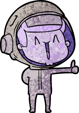 Bir insan tarafından çizilmiş mutlu astronot çizgi filmi.