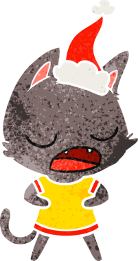 Konuşan kedi eli bir insanın çizdiği Noel Baba şapkasının eski çizgi filmini çizdi.