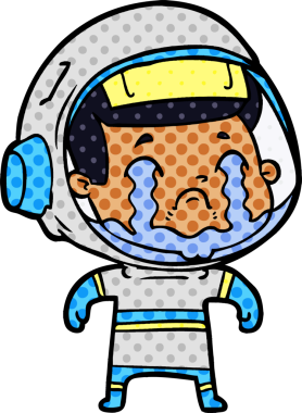 Bir insan tarafından çizilmiş ağlayan astronot çizgi filmi.
