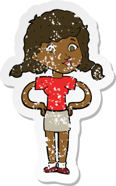 Bir insan tarafından çizilmiş kalçaları olan güzel bir kız çizgi filmin gerilimli çıkartması.