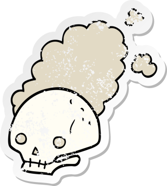 Bir insan tarafından çizilmiş tozlu eski bir kafatası.