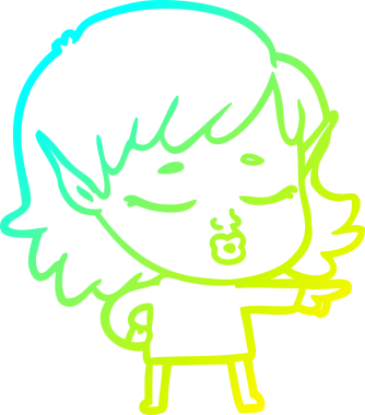 Bir insan tarafından çizilmiş güzel bir elf kızının soğuk çizgi çizimi.