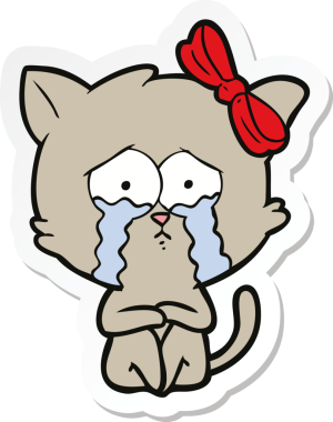 Bir insan tarafından çizilmiş çizgi film kedisinin çıkartması.