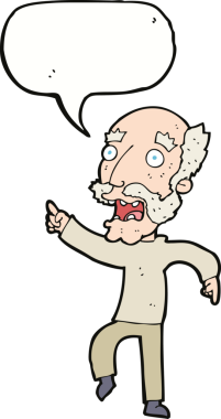 Çizgi film, bir insan tarafından çizilmiş konuşma balonlu yaşlı adamı korkuttu.