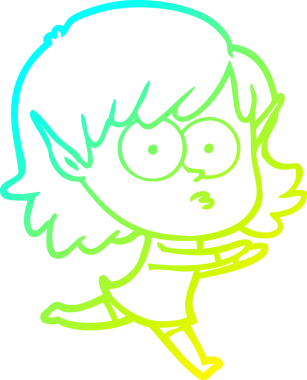 Soğuk gradyan çizgi çizimi bir insan tarafından çizilmiş bir elf kızı