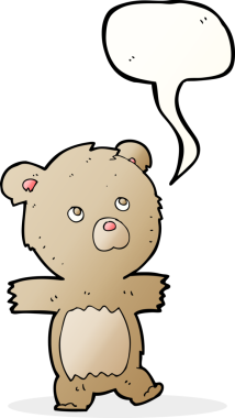 Bir insan tarafından çizilmiş konuşma baloncuklu şirin oyuncak ayı.