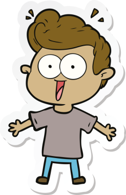 Bir insan tarafından çizilmiş, dik dik bakan bir çizgi film çıkartması.