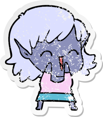 Bir insan tarafından çizilmiş karikatür elf kızının sıkıntılı çıkartması.