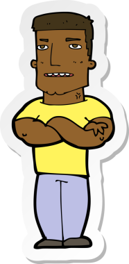 Bir insan tarafından çizilmiş kolları olan sert bir adamın çıkartması.