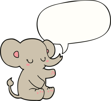 Bir insan tarafından çizilmiş konuşma balonlu bir fil.