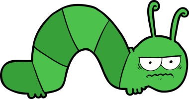 Bir insan tarafından çizilmiş huysuz tırtıl çizgi filmi.