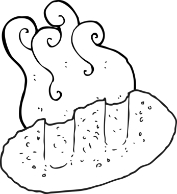 Bir insan tarafından çizilmiş siyah beyaz çizgi film ekmeği.