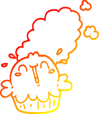 Bir insan tarafından çizilmiş tatlı bir çizgi film pastasının sıcak gradyan çizimi