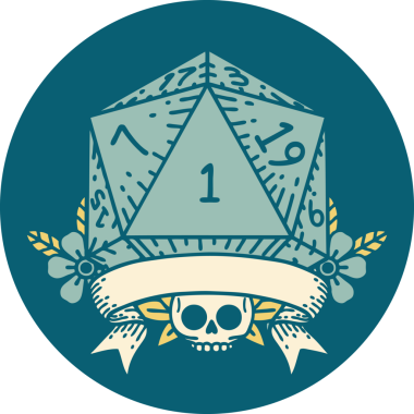 Retro Dövme Biçimi Doğal Bir d20 zar bir insan tarafından çizildi