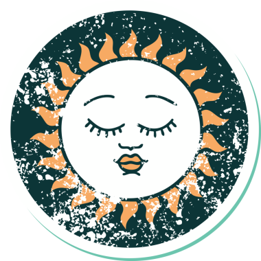 Bir insanın çizdiği yüzü olan bir güneşin sembolik dövmesi.