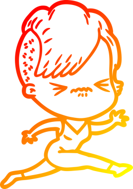 Bir insan tarafından çizilmiş, kızgın bir hipster kızın çizgi çizimi.